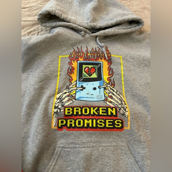 Broken Promises Gray Sweatshirt with Hood and Sleeve Design - Picture 4 of 5